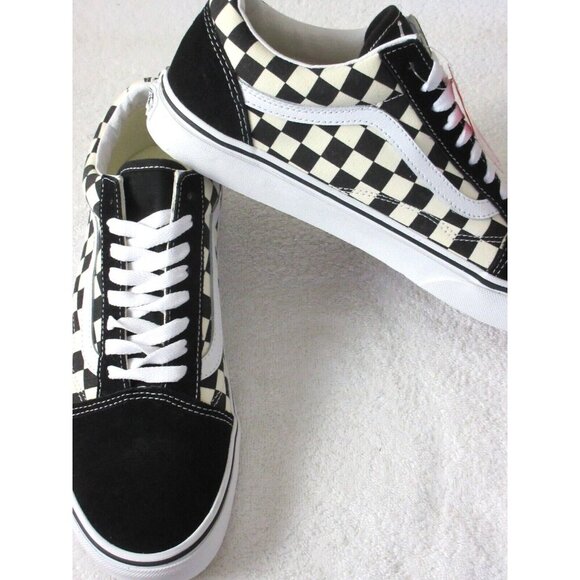 Vans Men's Old Skool Primary Check Black White Canvas Suede Shoes Sizes NIB - Picture 4 of 5